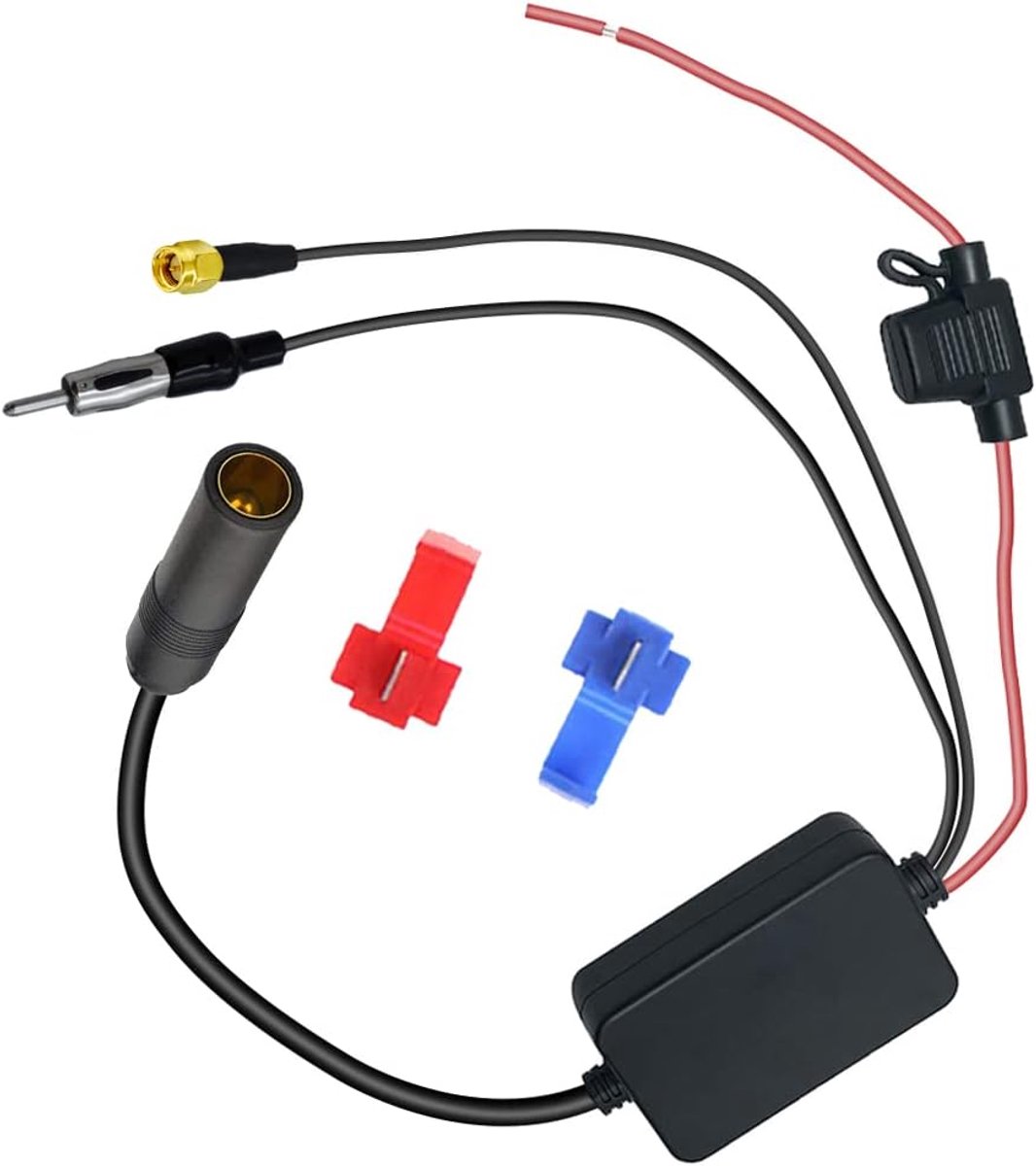 Auto Antenne Versterker - Signaal Booster - Radio Ontvangst Verbeteren - Meerdere Connectoren - 45cm Kabel - Zwart