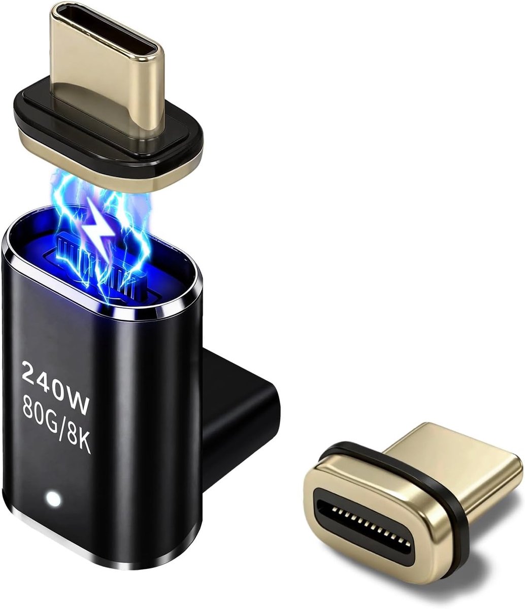 SnelShoppen - USB C Magneetadapter 90 Graden - 240W Type C Magnetische Stekker Hoek - 24 Pin USB-C Magnetische Adapter voor 80 Gbps 8K Snel Opladen en