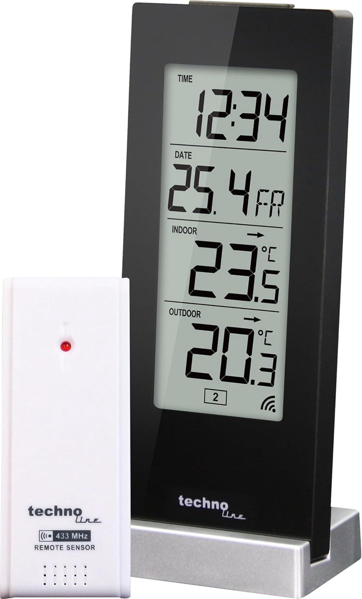 SnelShoppen - Temperatuur Station met Weckalarm, Slummerfunctie, Zwarte Hoogglans Afwerking, Perfect voor Modern Huishouden
