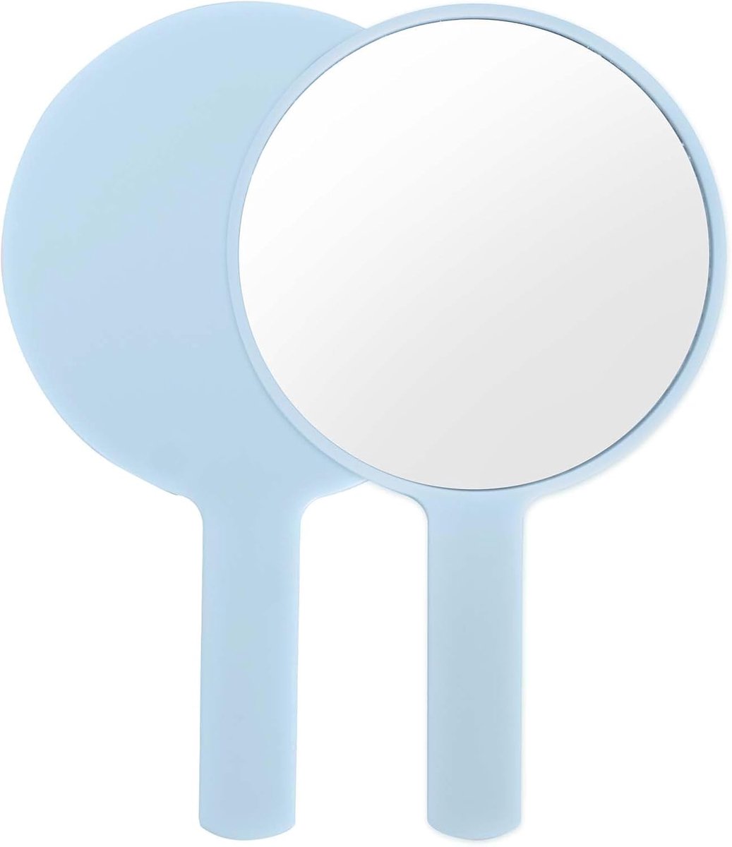 SnelShoppen - Multifunctionele Handspiegel met Rond Handvat, Draagbare Cosmetische Spiegel in Blauw, Perfect voor Make-up en Dagelijks Gebruik, 10 x 1