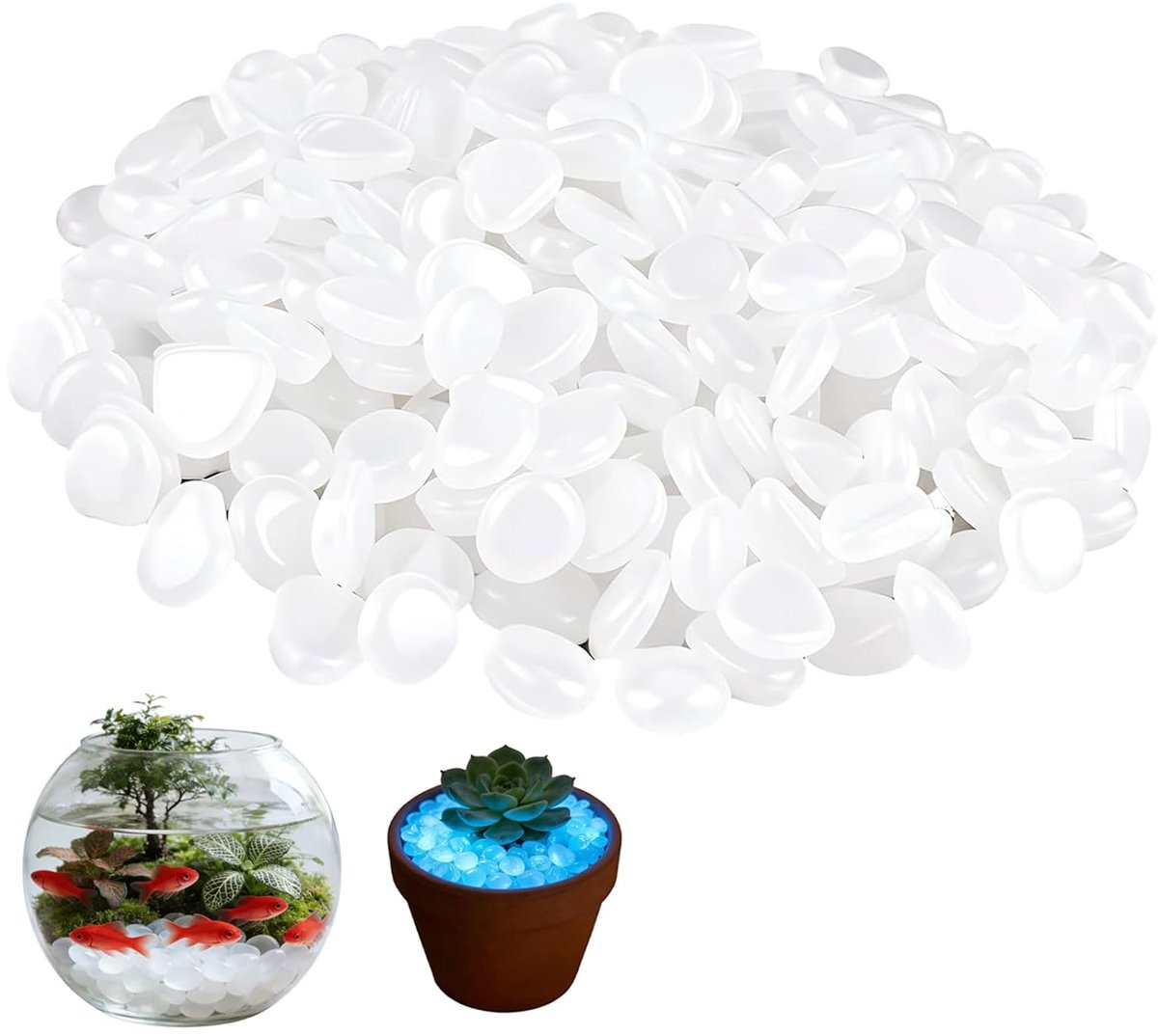 SnelShoppen - 300 Stuks Lichtgevende Kiezelstenen - Decoratieve Kunststenen voor Aquarium, Tuin, Trottoirs, Wit, Milieuvriendelijk Harsmateriaal