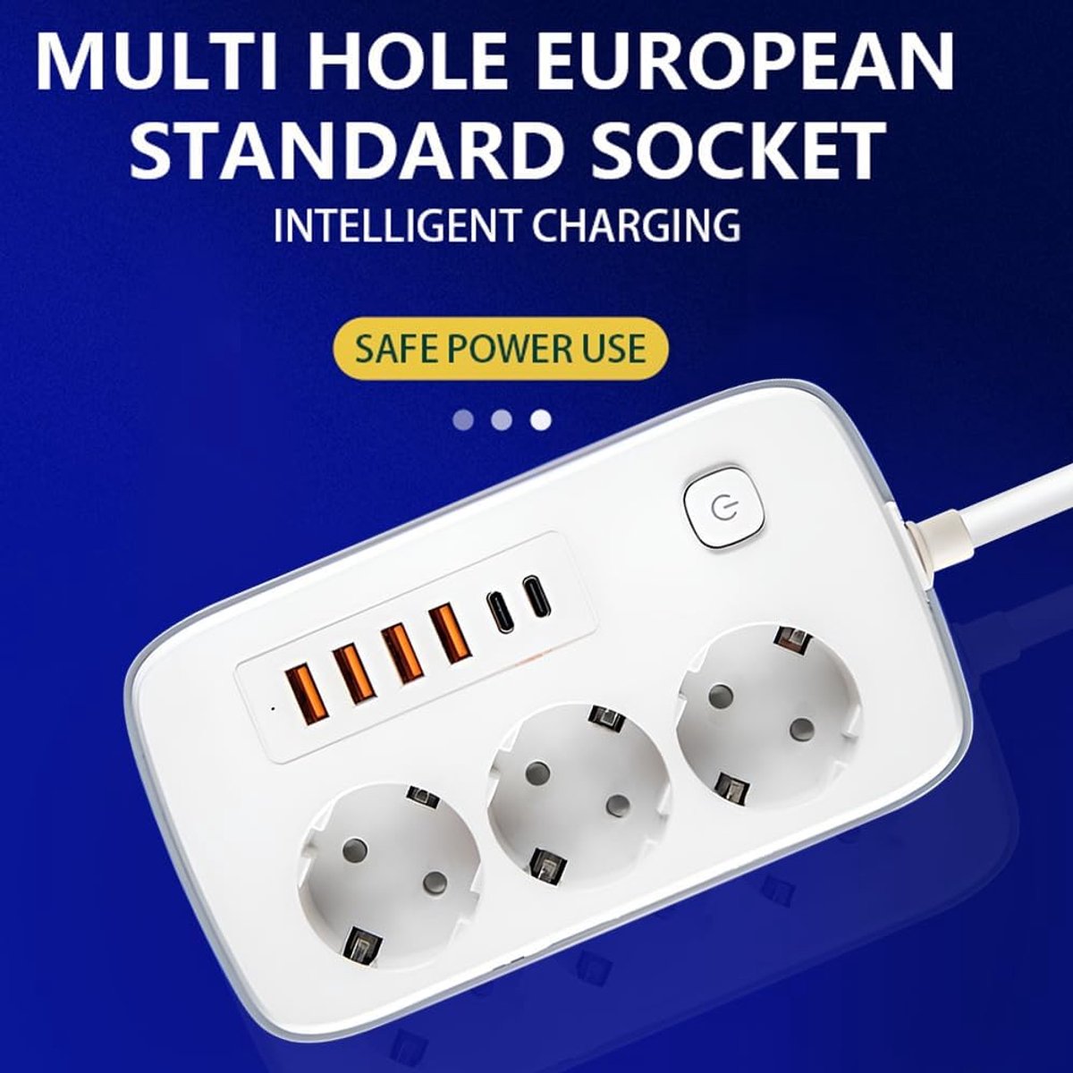SnelShoppen - USB Power Strip 3-Way Meerdere Stopcontacten met Schakelaar, 9-in-1 USB Socket Strip met 3 AC Plugs, 4 USB Opladers en 2 Type C Aansluit