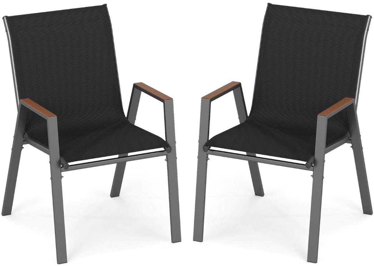 SureDeal® - Fauteuil - Tuinstoelen Stapelbare Stoelen - Hoge Rugleuning Ademend - Zwart - 