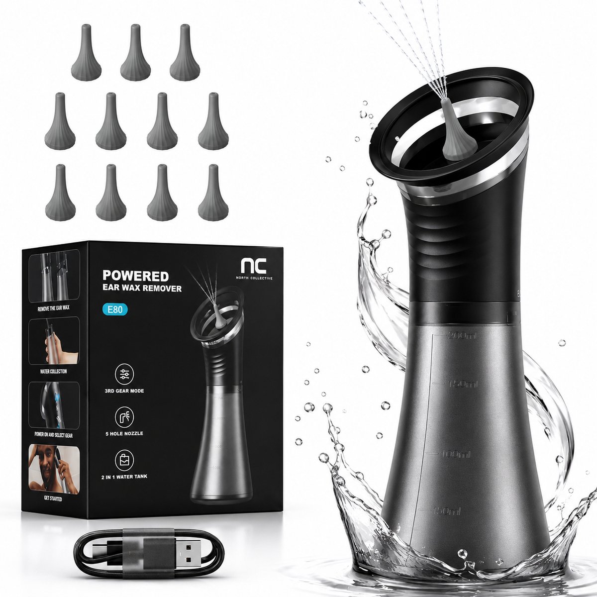 NC Earflow Pro - Elektrische Oorreiniger - Oplaadbare Oorreiniger Oorsmeer Verwijderaar - 2000 mAh Oorspuit - Oor Uitspuiten
