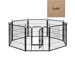 Snubbi Puppyren - Hondenren met Deur - 8 Panelen - 80 x 60 CM - 640 CM Omtrek - Zwart Staal - Opvouwbaar - Konijnenren - Hondenkennel