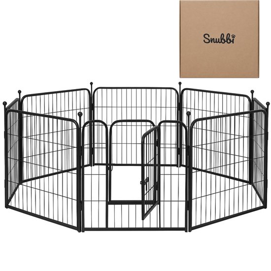 Snubbi Puppyren - Hondenren met Deur - 8 Panelen - 80 x 60 CM - 640 CM Omtrek - Zwart Staal - Opvouwbaar - Konijnenren - Hondenkennel