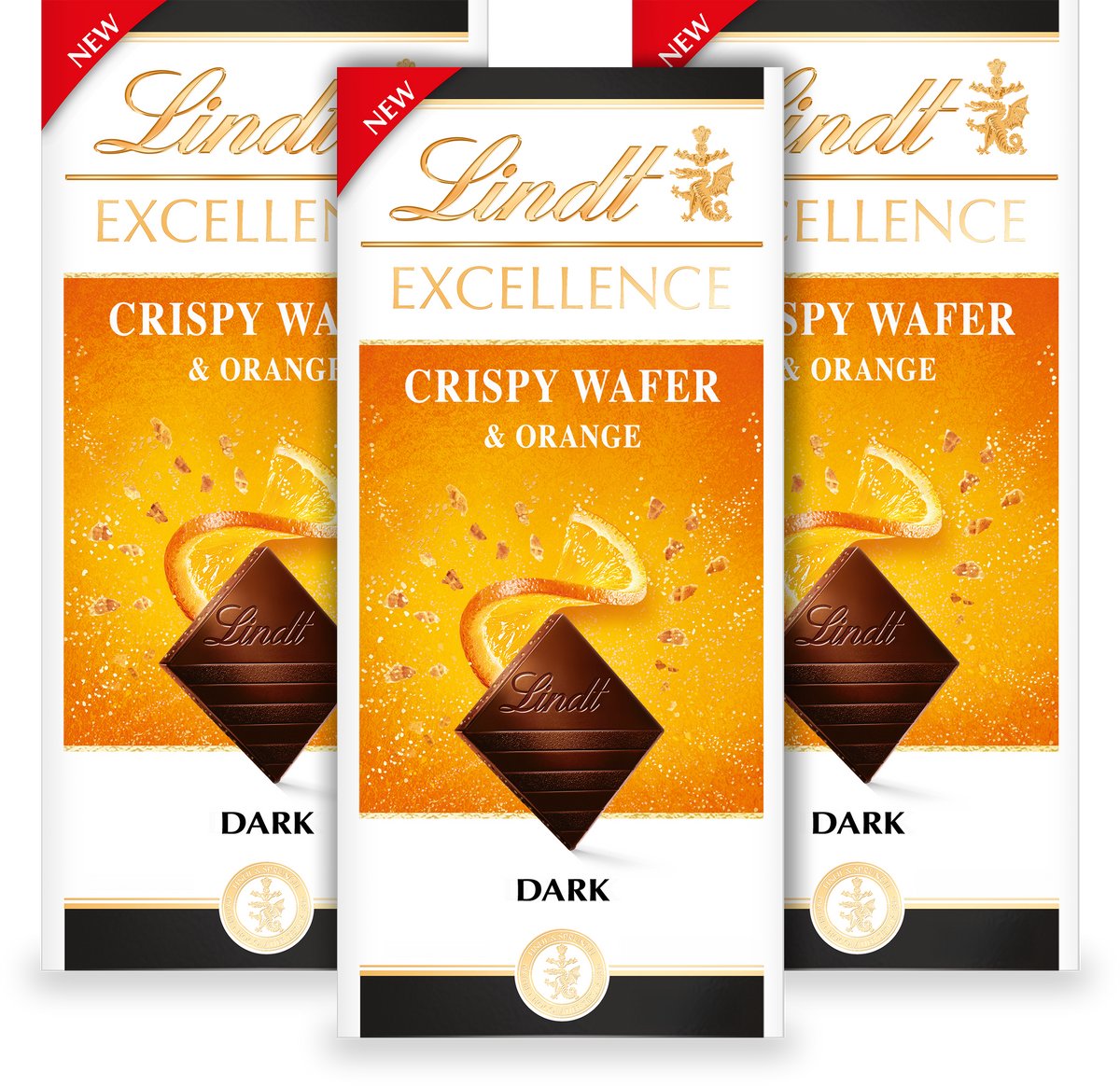 Lindt EXCELLENCE Chocolade Reep Puur - Krokante Wafel Sinaasappel Pure Chocolade - 100g per reep - 3-pack