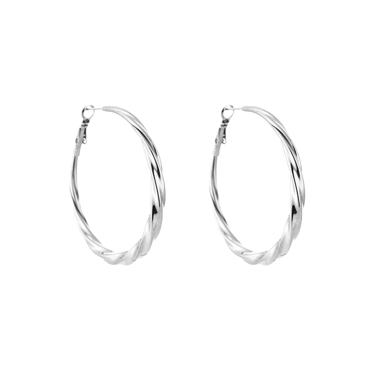 Stainless Steel Twisted Hoops – Elegante Gedraaide Oorringen - RVS - Zilver - 50mm