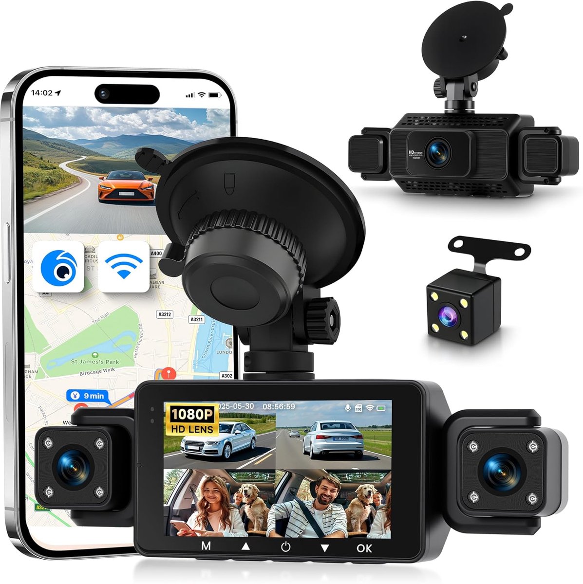 SnelShoppen - 360 Graden 4-Kanaals Dashcam Auto met Wifi Video Opname, Full HD Beeldkwaliteit, Nachtzicht, Beweging Detectie, Ideaal voor Auto en Reis