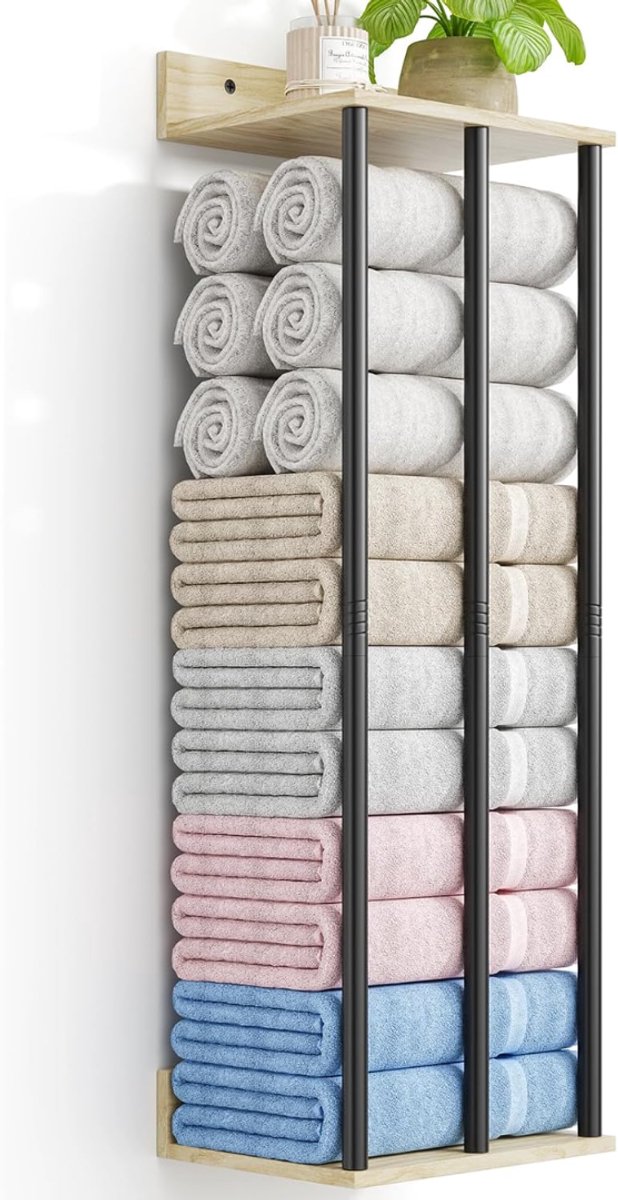 SNJY® Handdoekrek Badkamer - Handdoekhouder Hangend - Handdoekstang - 22,5L x 30B x 88H cm - Zwart