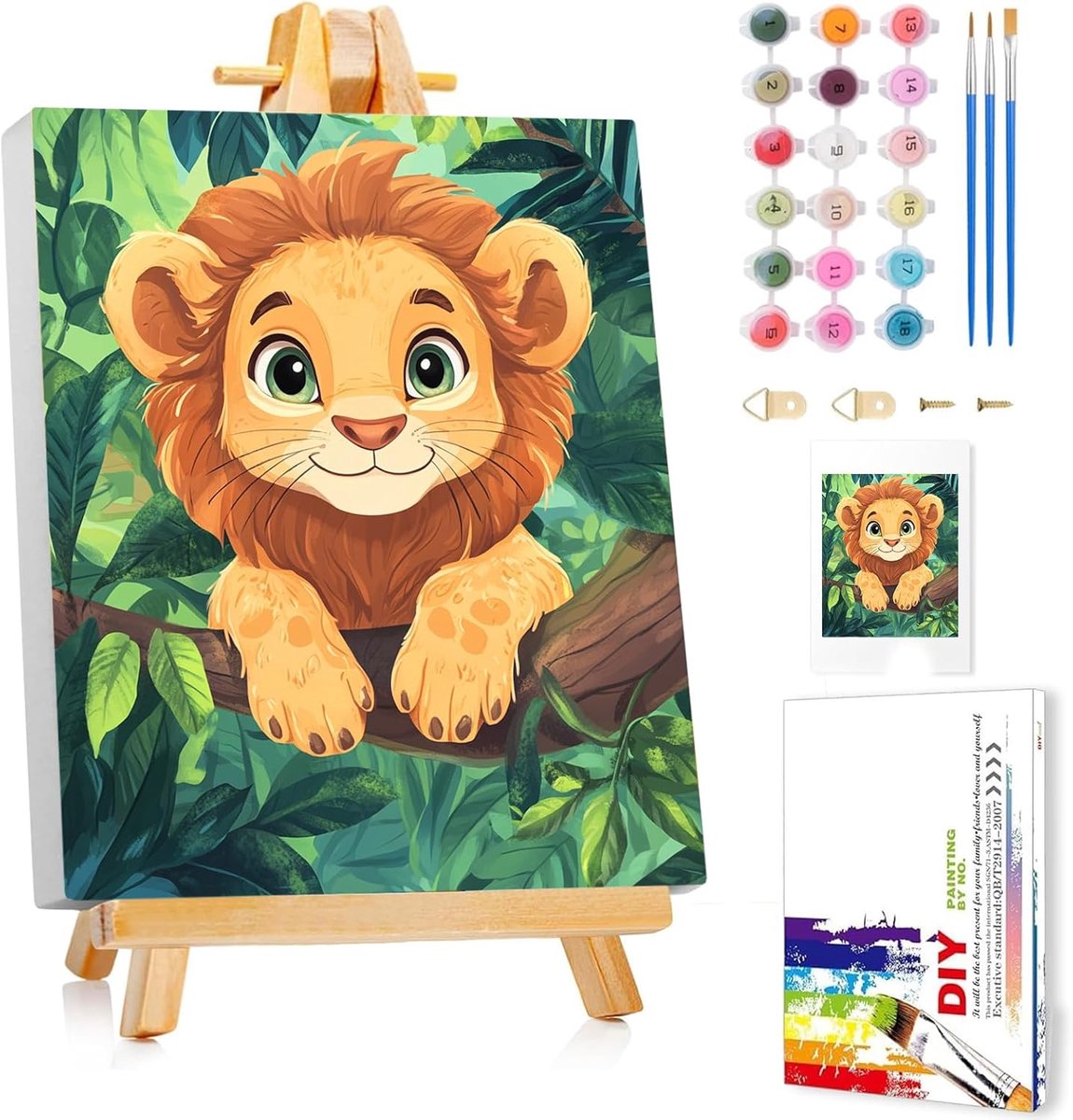 SnelShoppen - Leeuw Schilderen op Nummer voor Kinderen - Creatieve Schilderset met Lijst en Easel - Geschikt voor Meisjes en Jongens van 5 tot 10 Jaar