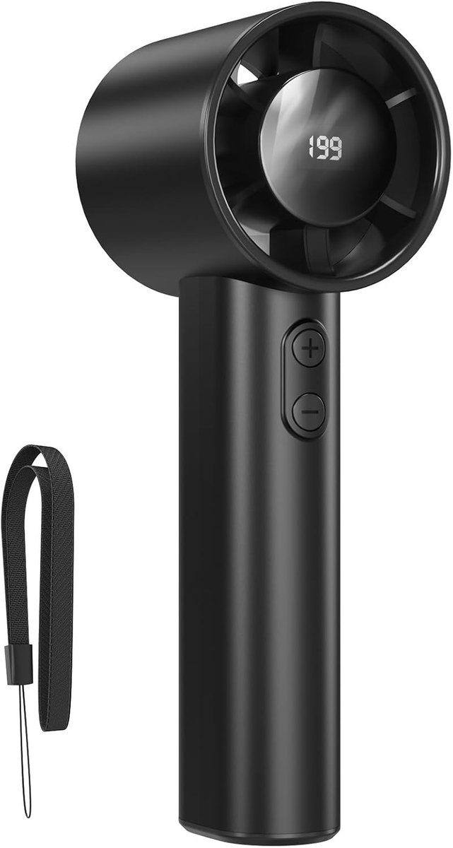 Oplaadbare USB-zakventilator – 3000mAh – mini-persoonlijke ventilator met LED-display – instelbare snelheid 1-100 en lanyard – voor reizen, kantoor, buiten – zwart.L