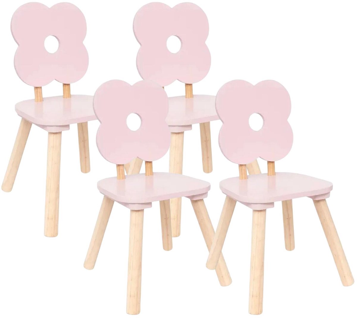 Atmosphera Kinder stoeltje Flowers - 4x - roze - hout - D23 x H48 cm - bijzet stoeltjes