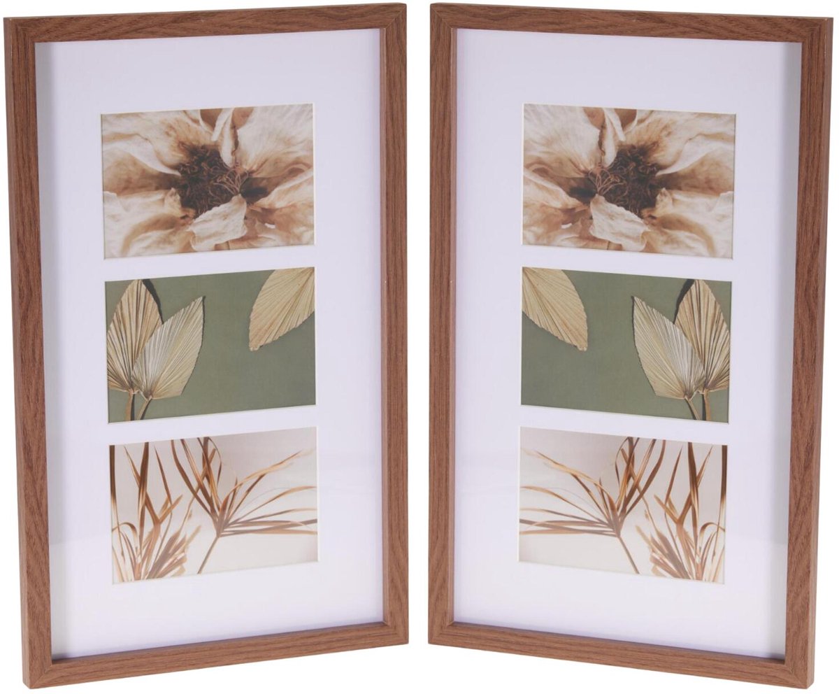 Home & Styling Collage fotolijst met passe-partout - voor 2x foto - hout - bruin - 26 x 42 cm - klassiek