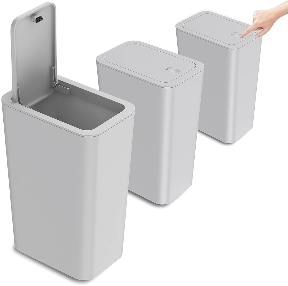 SnelShoppen - Smalle Vuilnisbak 10L met Deksel - Ruimtebesparende Afvalbak voor Keuken, Badkamer, Kantoor, Woonkamer, Slaapkamer, Toilet - Grijs