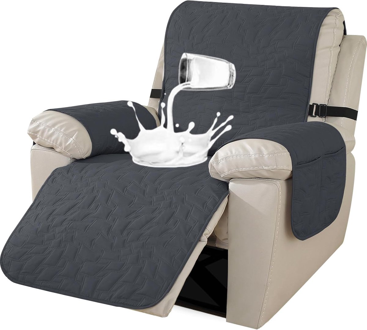 SnelShoppen - Armchair Cover Relax Stoelbeschermer voor TV Stoel, Waterdichte Sofa Cover voor Relaxfauteuil, Zachte Stof, Donkergrijs, 1-Persoons