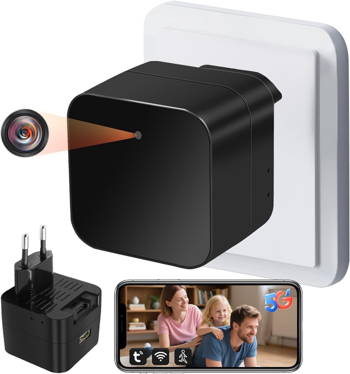 SnelShoppen - Mini Spy Camera 1080P HD, Draadloze USB Oplader, Beveiligingscamera met Bewegingsdetectie, Micro Camera voor Thuis en Kantoor