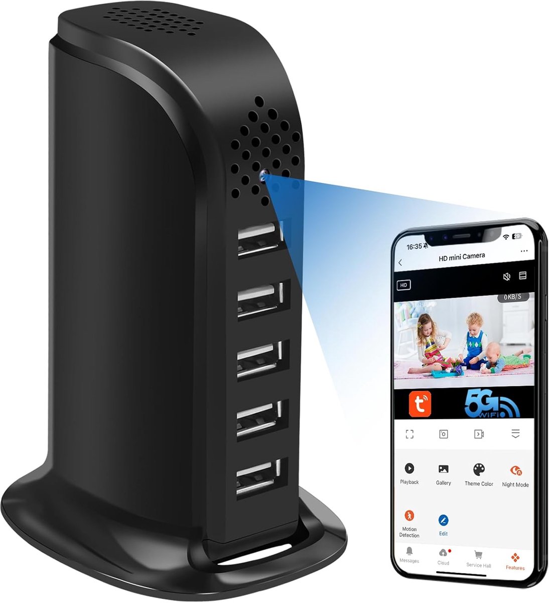 SnelShoppen - Spy Camera WiFi 5G, Draadloze Verborgen Camera USB Oplader, Mini Spionagecamera Discreet 1080P HD Beweging Detectie Micro Beveiligingsca