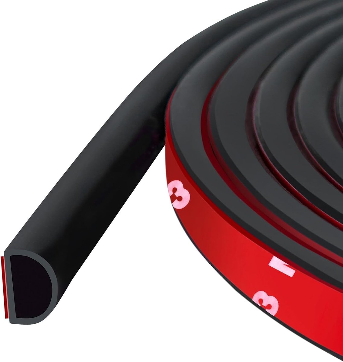 SnelShoppen - Weather Strip voor Deur Seal - Zelfklevende Silicium D-Vormige Flexibele Sealing Strip - 6m Zwart - 14mm W × 12mm D voor Deuren en Ramen