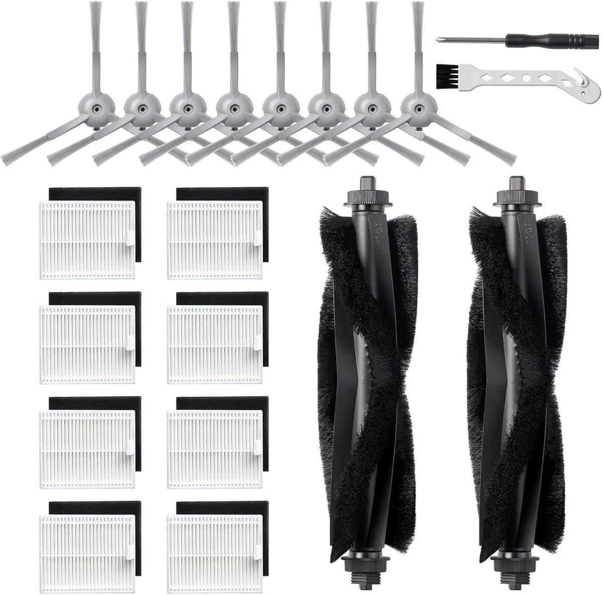 SnelShoppen - 20 Pcs Vervangingsonderdelen voor Robotstofzuiger - Accessoires Set met 2 Hoofdborstel, 8 Zijborstels, 8 Filters, 1 Reinigingsborstel en