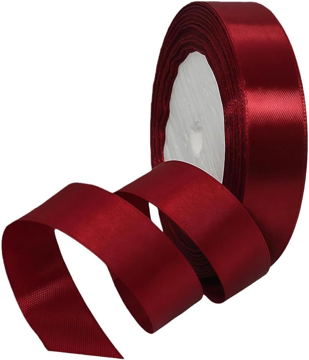 SnelShoppen - Wijnrode Satijnen Ribbon 20mm x 22m voor Cadeauverpakking, Bruiloft Versiering, Cake en Haarstrikken, Polyester Decoratie voor Kerst en