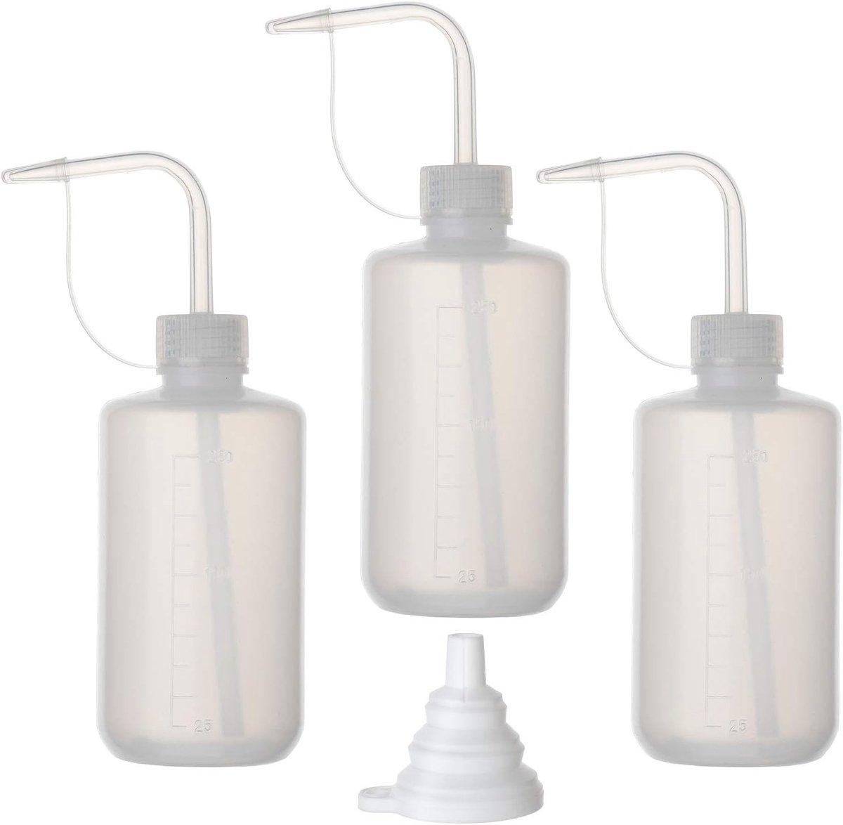 SnelShoppen - 3 Stuks Sprayflessen Laboratorium Flessen 250ml Squeeze Plastic Fles met Siliconen Trechter - Ideaal voor Keuken, Tuin en Hobby