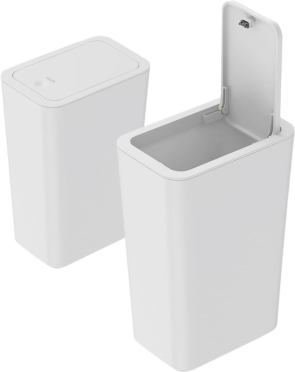 SnelShoppen - Pack van 2 Badkamer Prullenbakken 9L Smal met Deksel Geurvrij Pop Up Deksel PP Materiaal voor Keuken, Kantoor, Woonkamer, Slaapkamer, To