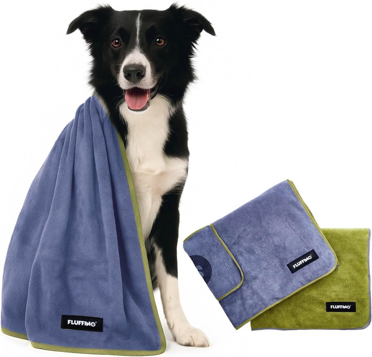SnelShoppen - Dog Towel 2 Pack - Absorberend, Zacht en Wasbaar, 120x70cm, Grijs en Groen - Sneldrogende Microvezel Handdoek voor Honden en Katten