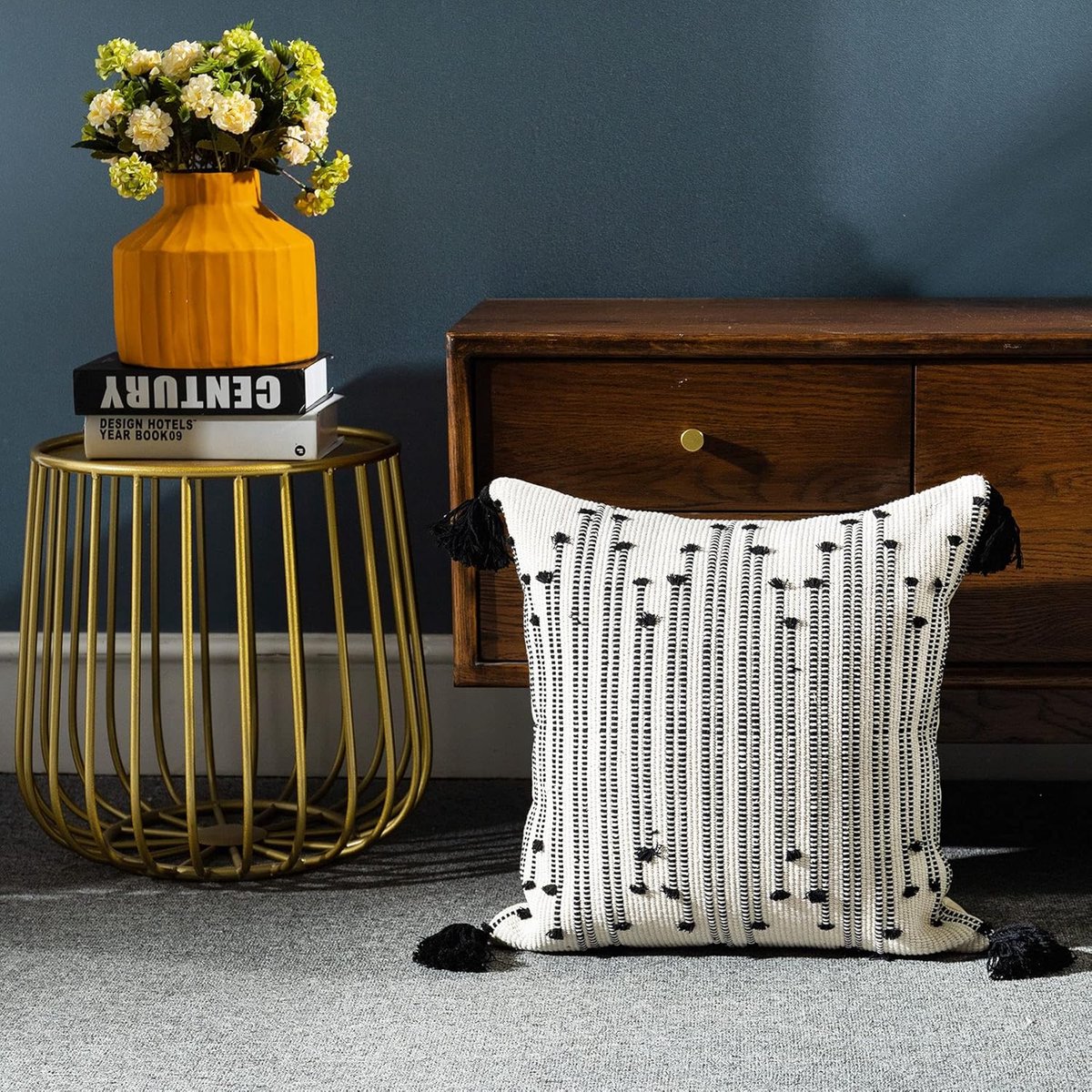 SnelShoppen - Boho Throw Pillow Covers Tassel Decoratieve Kussensloop 18x18 inch - Zwart en Wit Woven Kussenhoes voor Sofa en Bank