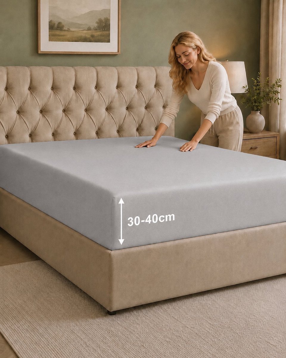 Tbeloo Hoeslaken 200x200 cm – 40 cm diepe hoek – Geborstelde microvezel – Past op matrassen tot 40 cm – Lichtgrijs – OEKO-TEX gecertificeerd