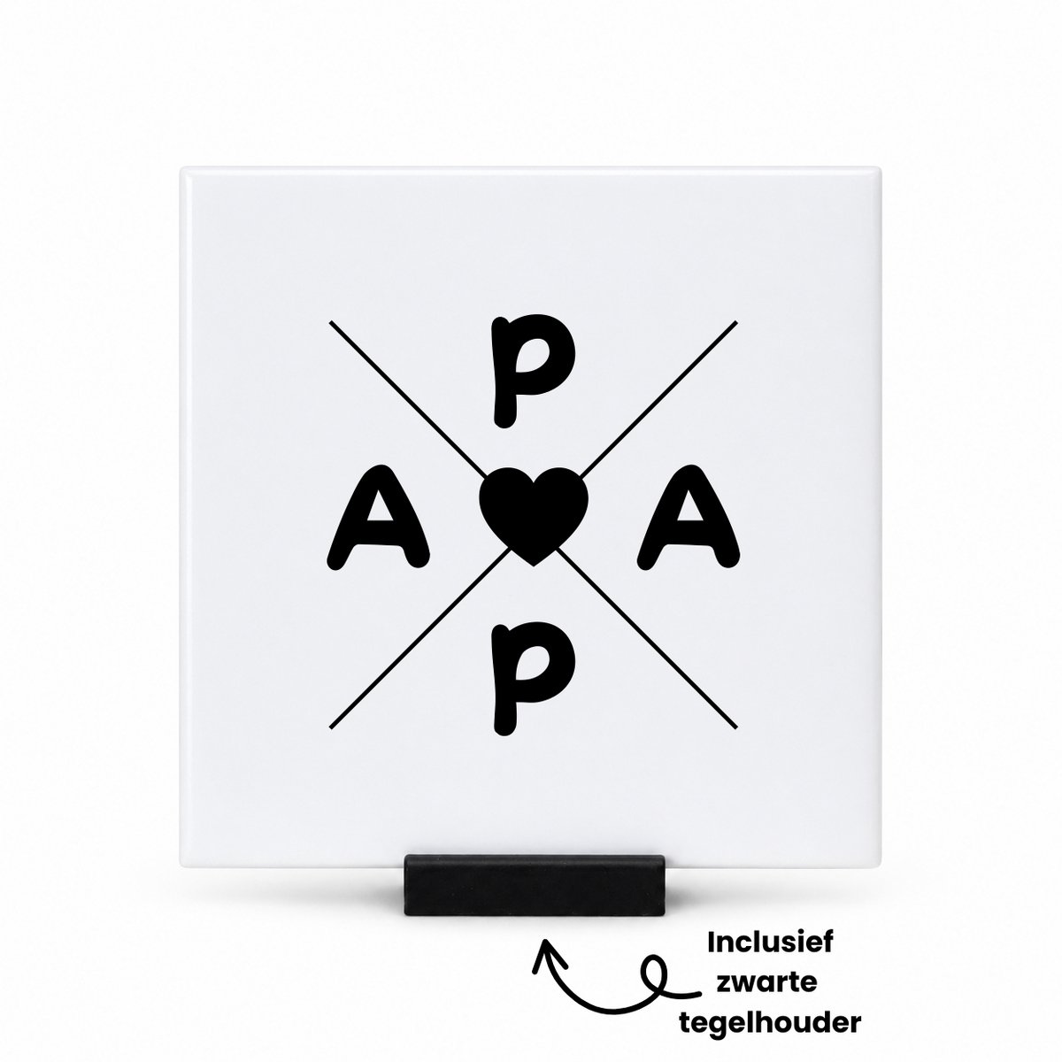 Hacebo Papa in zwart kompas tegeltje met tegelhouder - Papa - Liefste papa - tegeltjes met tekst - Vaderdag cadeautje - Cadeau voor papa - Verjaardag - Geschenk - Cadeau - Gift - spreuktegels - 10.8x10.8 CM Wit