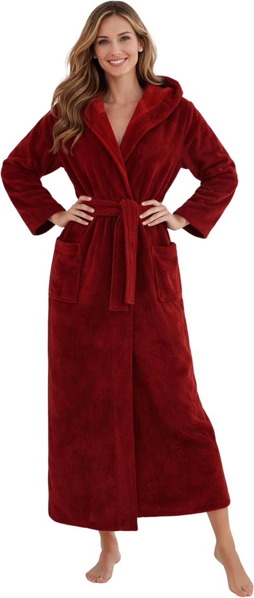 SnelShoppen - Dames Badjas Extra Lang Met Kap Velours Bamboo Katoen Microfiber - Luxe Comfortabel Voor Thuis, Sauna, Wellness, En Koudere Dagen - Dive