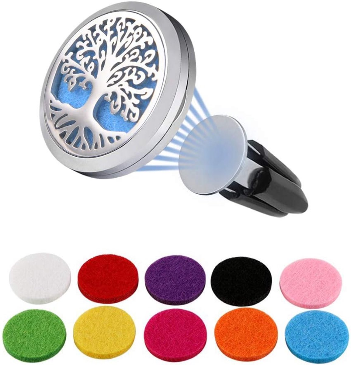 SnelShoppen - Vicloon Auto Aromatherapie Olie Diffuser - Magnetische Combinatie Luchtverfrisser met 10 Navulpads voor Auto, Kantoor, Kamer of Binnenru