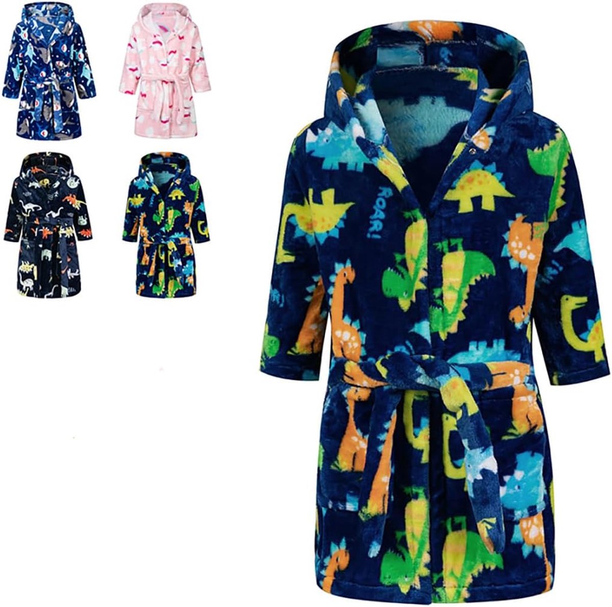 SnelShoppen - Soft badjas en huispakken voor meisjes en jongens, pyjama's, cadeau voor kinderen 2-9 jaar, met capuchon, zacht en comfortabel