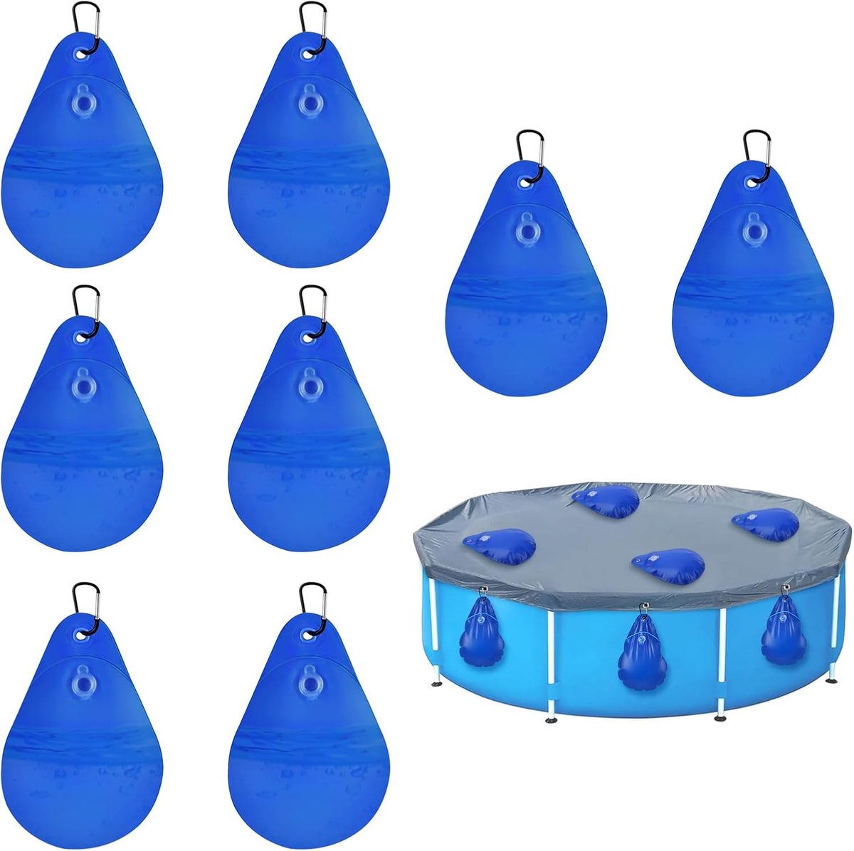 SnelShoppen - Pool Cover Gewichten, Waterzakken, 8 Stuks, Dikke Pool Wandzakken, Robuuste Pool Waterzak met Haken, Anti-Lek Ventiel, Ideaal voor Tuin