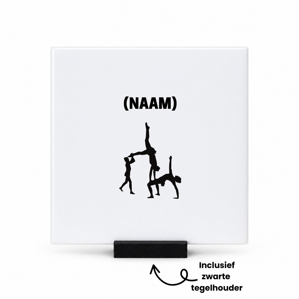 Hacebo Acrobatiek tegeltje met tegelhouder - Sport - Turnster - tegeltjes met tekst - Acro - spreuktegels - 10.8x10.8 CM Wit