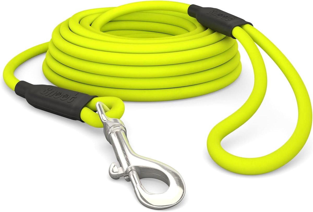 SnelShoppen - 5 m Waterdichte Hondenriem met Polsband - Robuuste Vrijlooptraining Riem Neon Geel voor Honden tot 35 kg - Comfortabele Grip, Lichtgewic