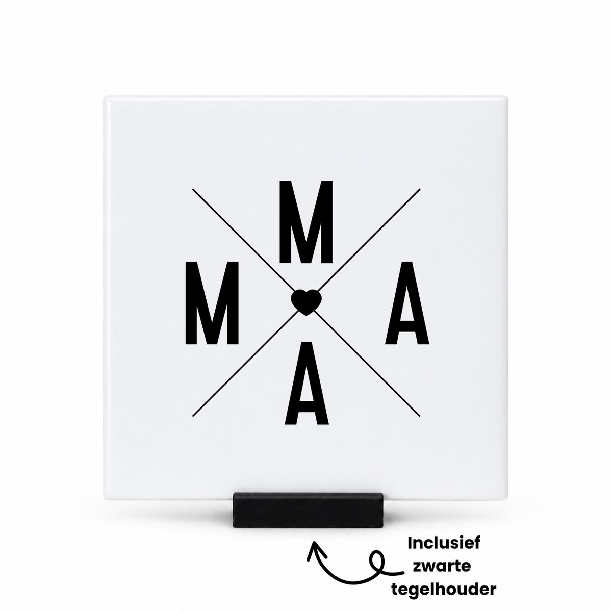 Hacebo Mama in zwart kompas tegeltje met tegelhouder - Mama - Liefste mama - tegeltjes met tekst - moederdag cadeautje - Cadeau voor mama - Verjaardag - Geschenk - Cadeau - Gift - spreuktegels - 10.8x10.8 CM Wit