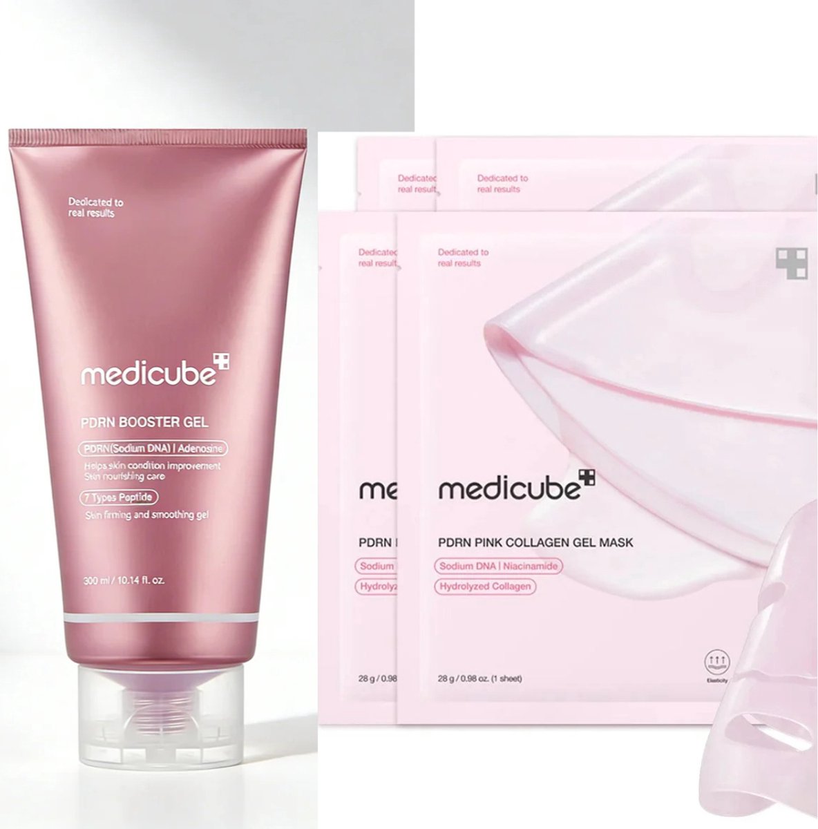 Medicube PDRN Booster Gel 300ml + Medicube PDRN Pink Collagen Gel Mask 4 stuks