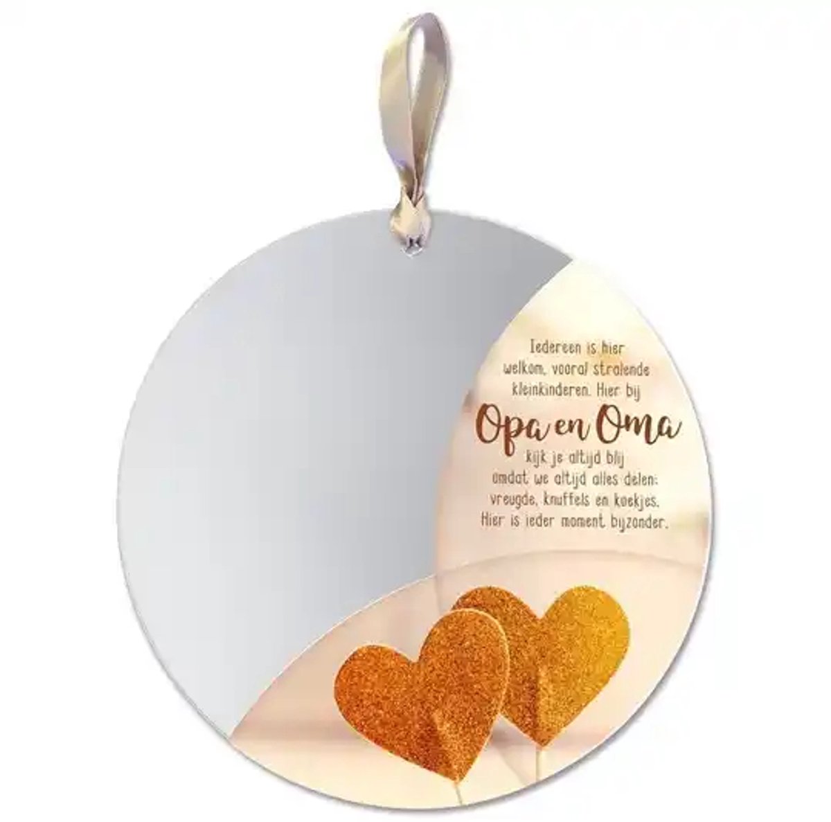 Spiegelhanger Opa en Oma Rond – Decoratieve Spiegel met Liefdevolle Tekst – Cadeau voor Opa en Oma met Ophanglint Ø12 cm
