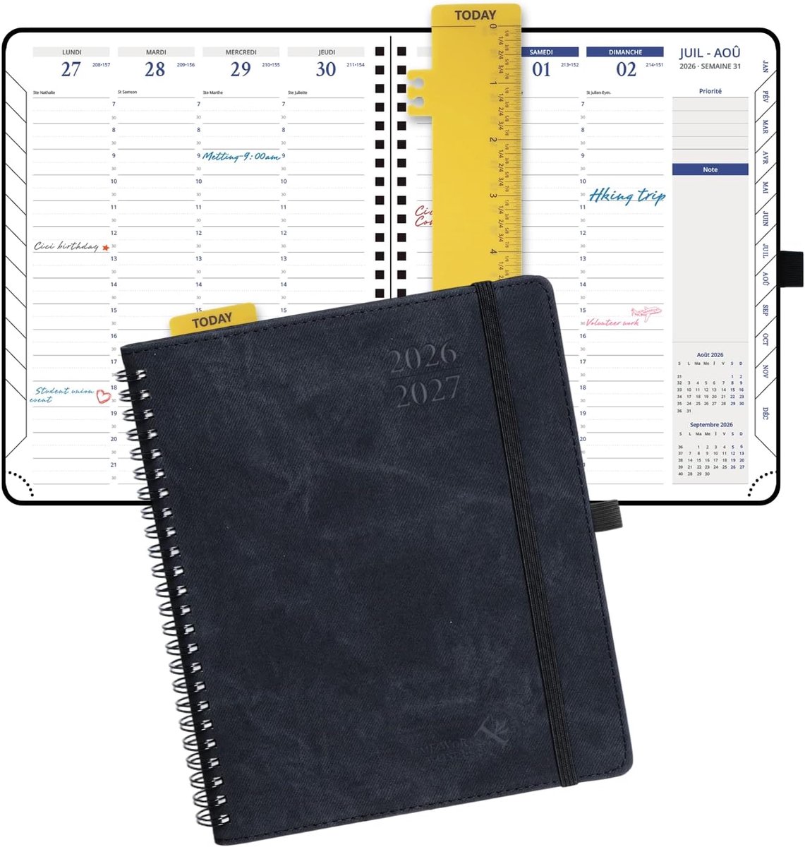 SnelShoppen - Agenda 2026-2027 Weekplanner Duitse Editie Ringband Zachtcover 17.5 x 21.3 cm Afspraak Kalender met Trap Tabs, 2 Pagina's per Week met 3
