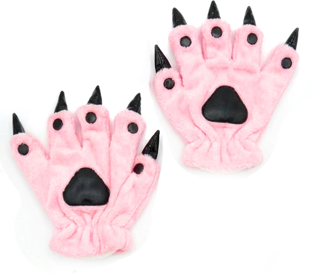 KIMU® Klauwen Handschoenen Lichtroze - Pluche Handschoen Nagels Dier - Monster Kat Beer Cosplay Furry Paws Dierenpoot Dames Meisje Halloween Festival
