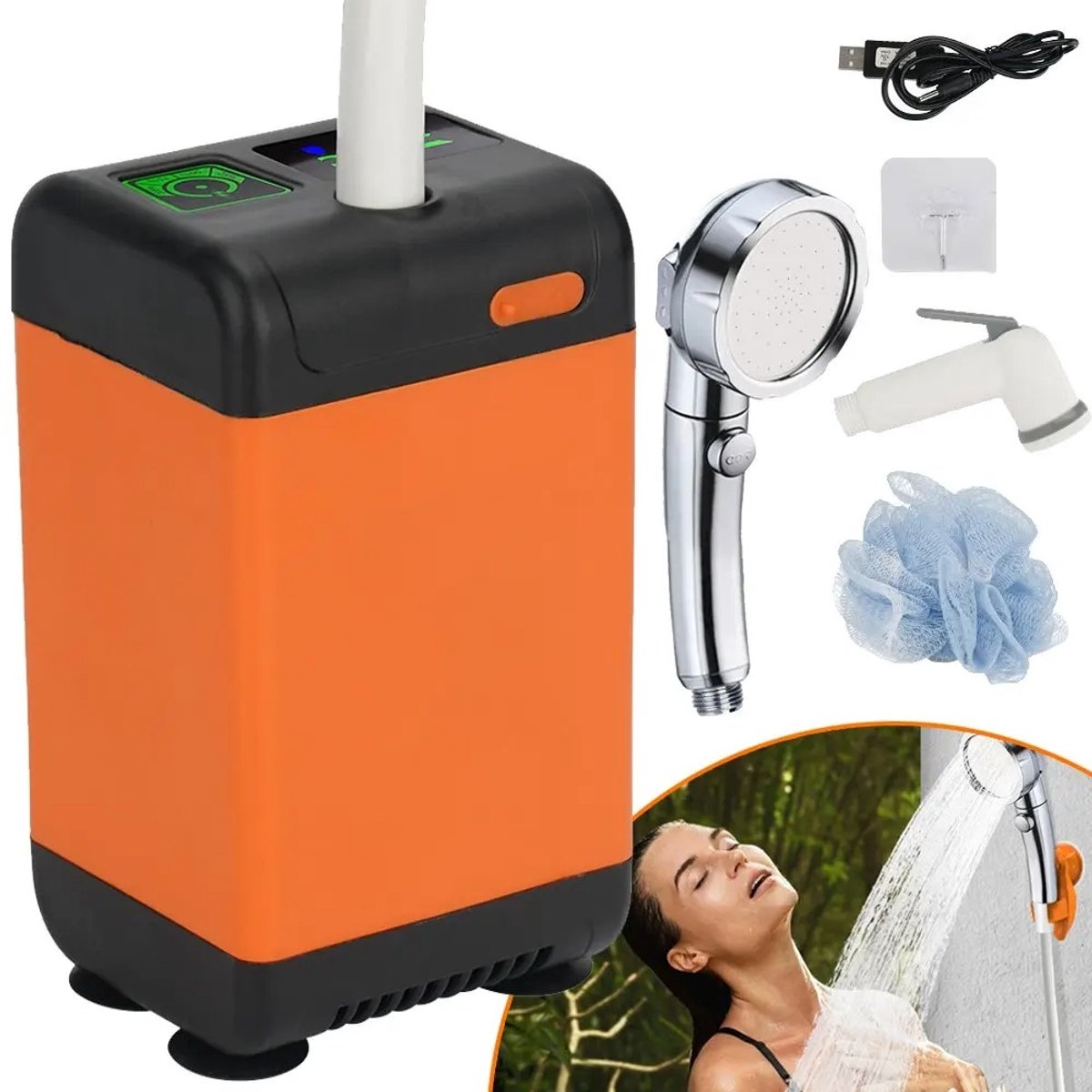 NordHaus Draagbare Campingdouche – Buitendouche met Digitale Temperatuurweergave – Oplaadbare Camping Douche met 6000 mAh Accu – Complete Set voor Kamperen, Reizen, Strand & Autowassen