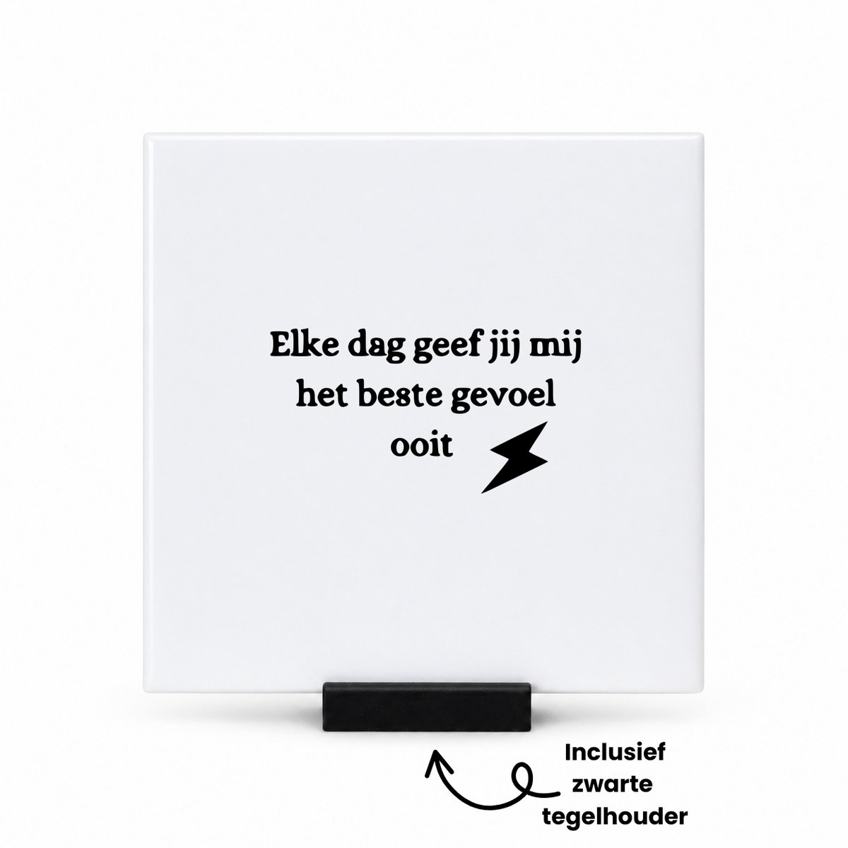 Hacebo Elke dag geef jij mij het beste gevoel tegeltje met tegelhouder - Quotes - Familie vrienden - tegeltjes met tekst - Cadeau - spreuktegels - 10.8x10.8 CM Wit