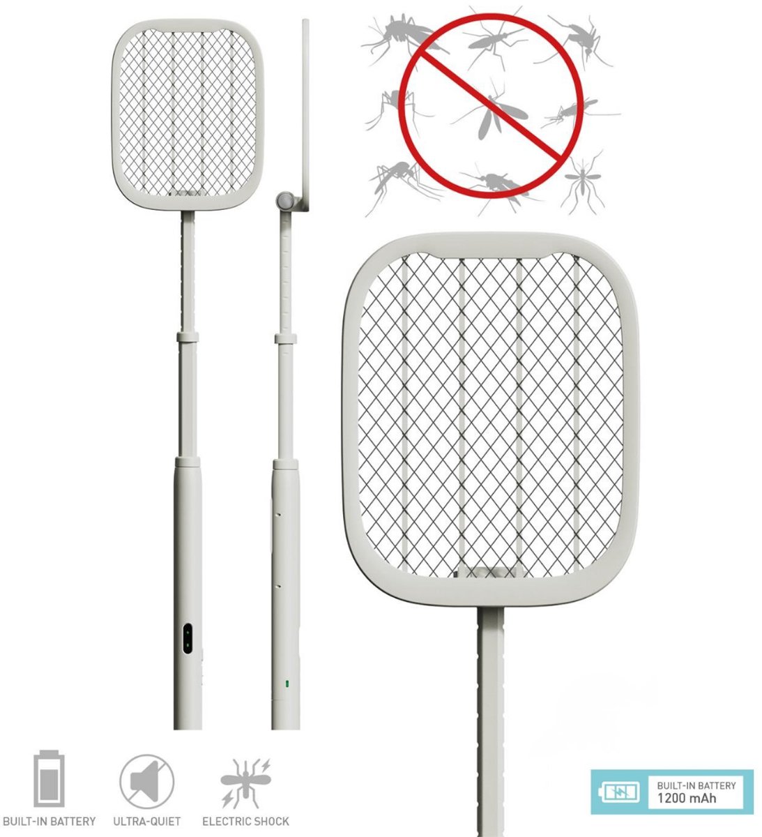 Platinet Elektrische Vliegenmepper – Telescopisch & Opvouwbaar Racket – Oplaadbaar 1200 mAh – 3500V High-Voltage Insectenmepper – USB-C