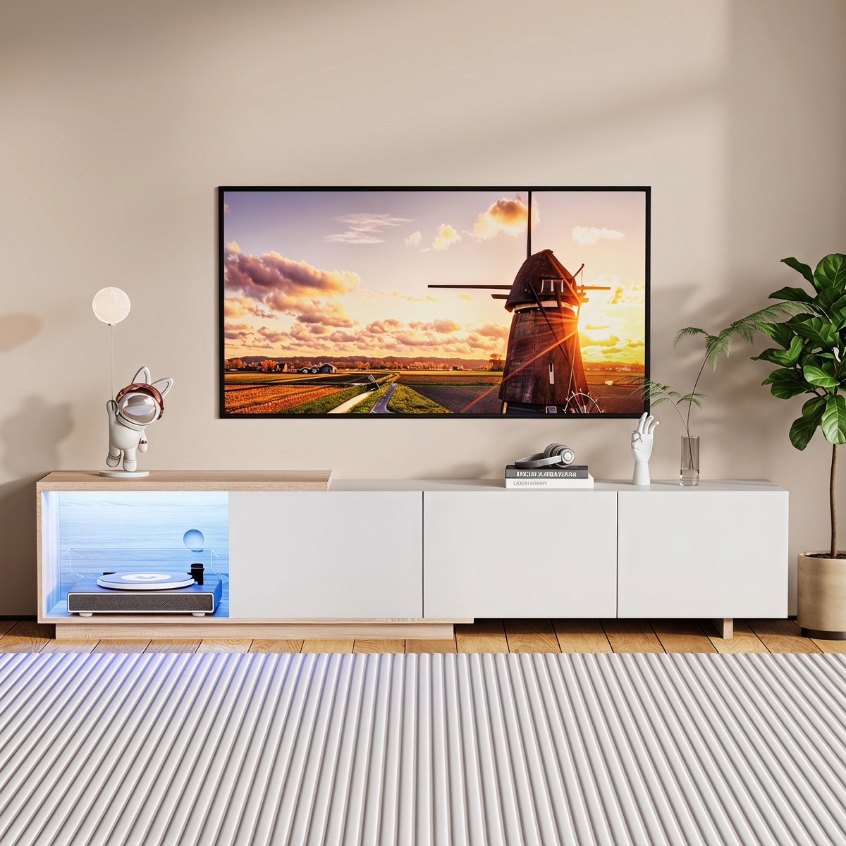 LED-TV-Meubel, Wandgemonteerd TV-Meubel, Houten TV-Meubel met 3 Lades en Verlichting, Modern TV-Meubel, TV-Tafel voor de Woonkamer, Geschikt Modern Home-Entertainment (Wit)