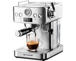 BlitzHome CM-601G Espressomachine Halfautomatisch 20 Bar – Espresso Apparaat met Melkopschuimer, PID Temperatuurregeling, Drukmeter en Thermoblock – Zilver
