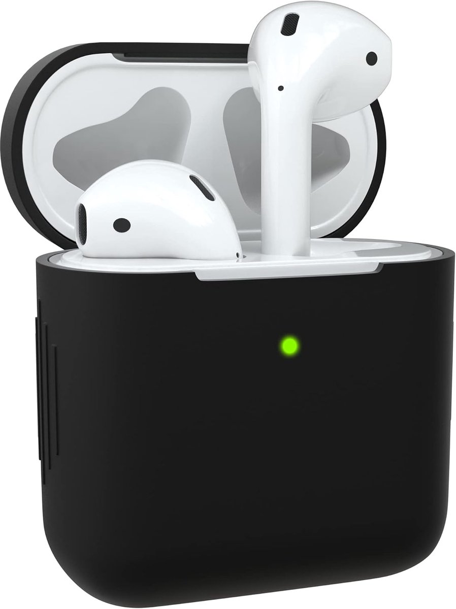 EAZY CASE - Beschermhoes voor AirPods 1 & 2 hoes zwart siliconen case stootvast met deksel bescherming anti-kras etui - ShopVlot