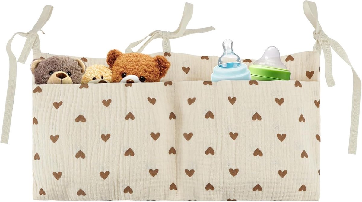 SnelShoppen - Flintronic Babybed-organizer, Hangtas voor Wieg, Luier- en Speelgoed Organizer, 100% Katoen, Ademend, Zacht, Kindvriendelijk, Perfect vo