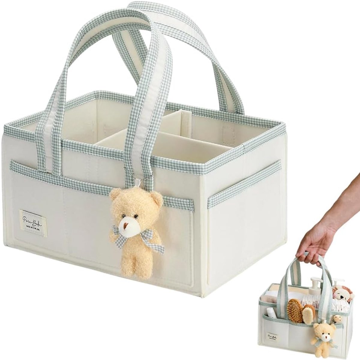 SnelShoppen - Luiertas Organizer Pluche - Babyluiercaddy met Teddy - Draagbare Luiertafel - Luiermand Baby met Handgrepen - Ideaal voor Kinderkamer en
